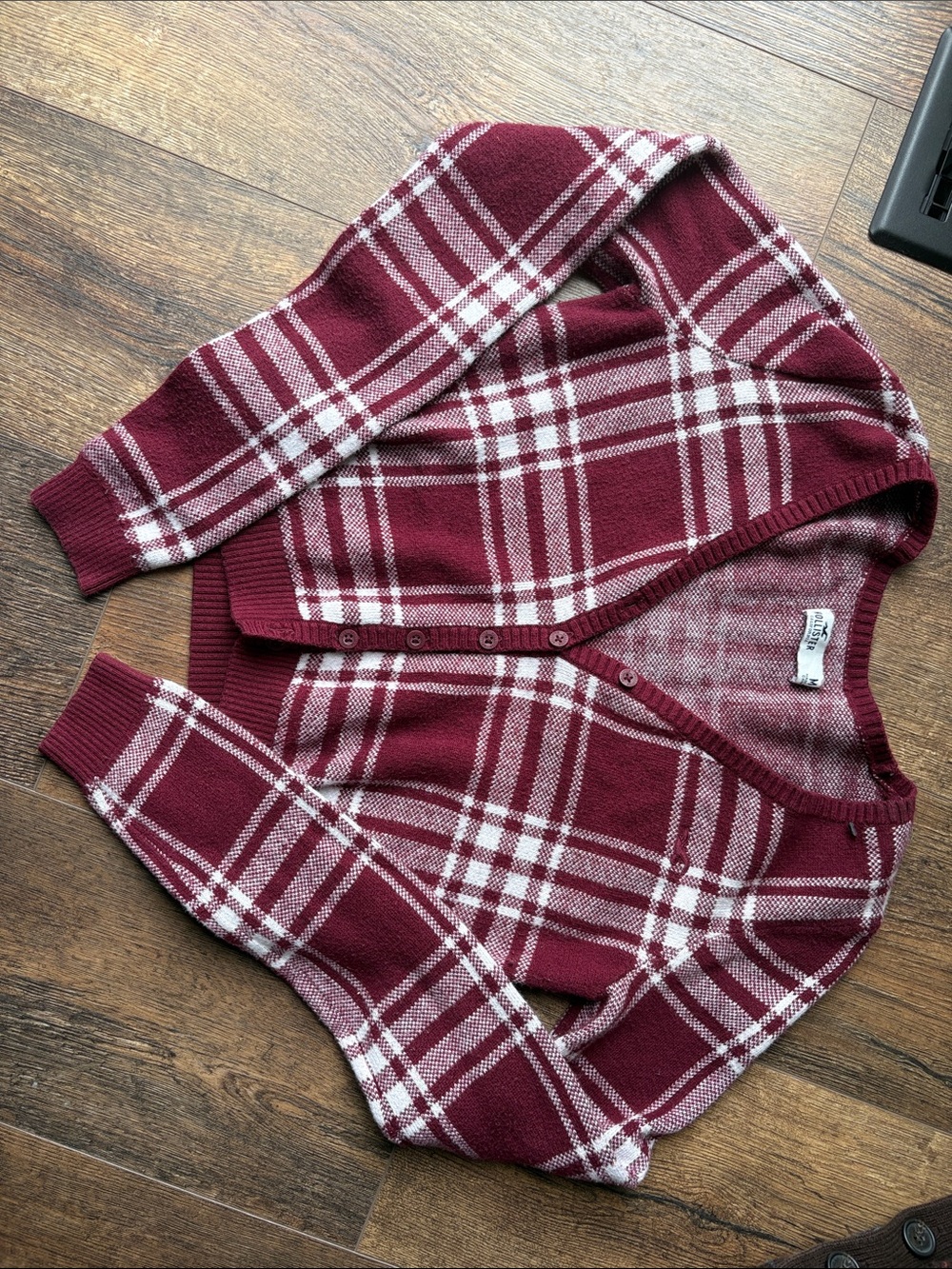 Hollister Burgundy Plaid Button-Up Cardigan